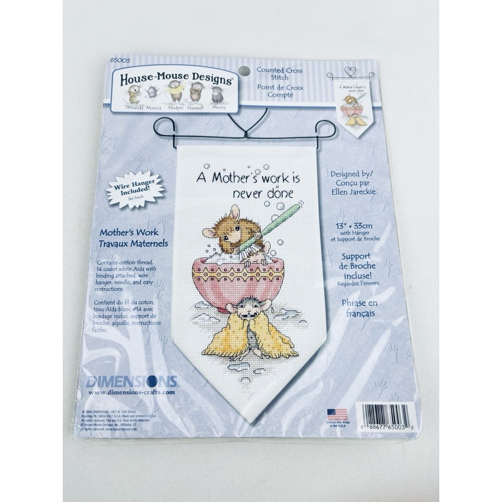 Vintage Dimensions House-Mouse Cross Stitch Kit "A Mothers Work Is Never Done"